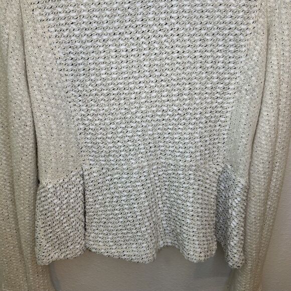 Anthropologie Cartonnier Knit Blazer Ivory Cream Woven Snap Jacket Peplum Size L - Picture 7 of 13